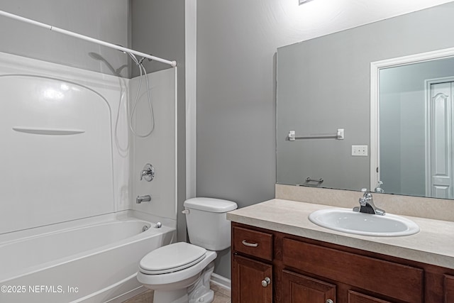 full bathroom with shower / washtub combination, toilet, and vanity