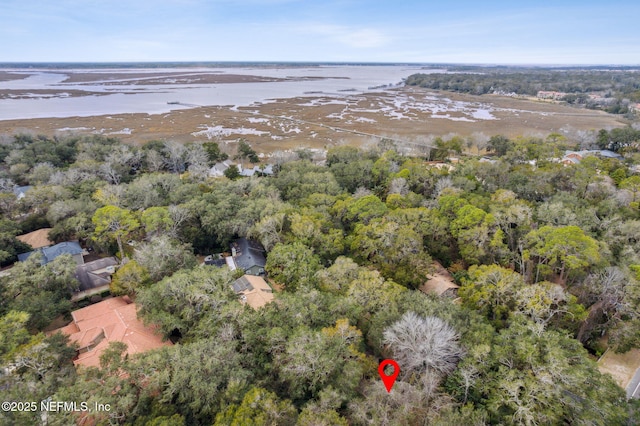 drone / aerial view featuring a water view