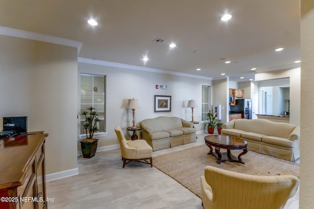 living room featuring ornamental molding