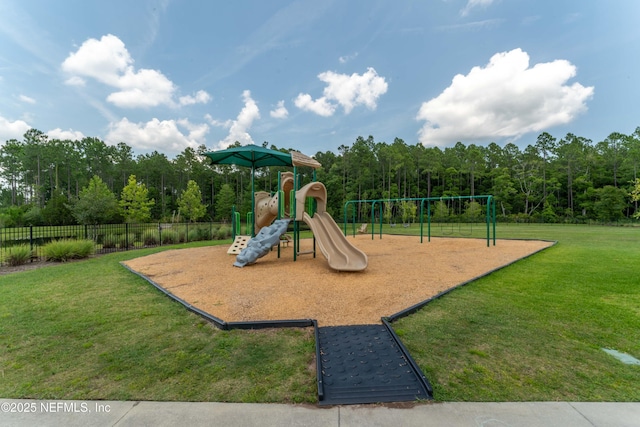 view of play area featuring a yard