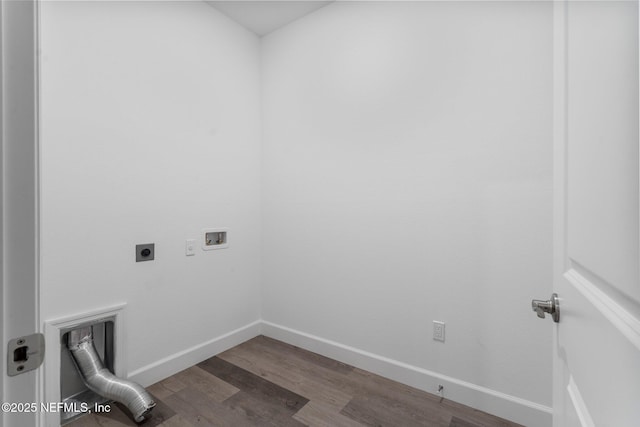 clothes washing area with hardwood / wood-style flooring, washer hookup, and hookup for an electric dryer