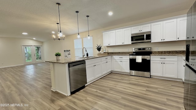 711 N Pine Ave, Green Cove Springs, FL 32043 - kitchen with recessed lighting, a peninsula, stainless steel appliances, and a sink
