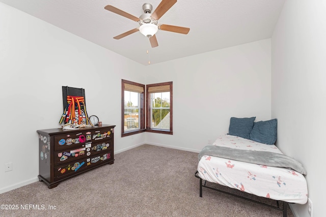 bedroom featuring carpet floors and ceiling fan