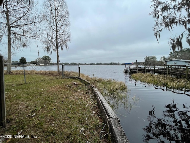 view of dock featuring a water view