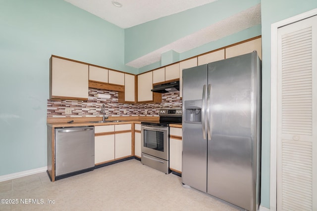 kitchen featuring appliances with stainless steel finishes, sink, and backsplash