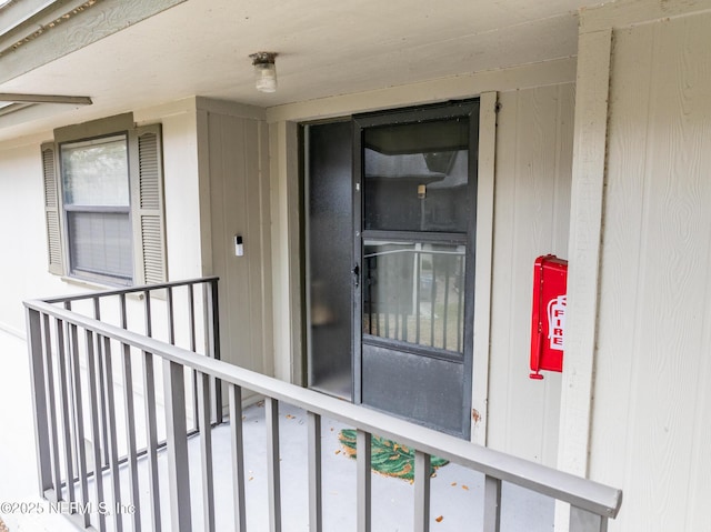 doorway to property with a balcony