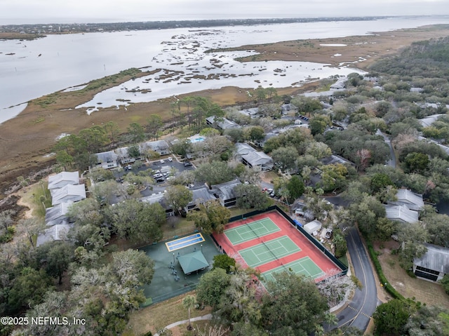 bird's eye view featuring a water view