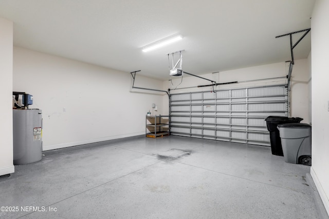 garage featuring a garage door opener and water heater