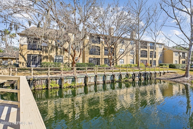 view of dock with a water view