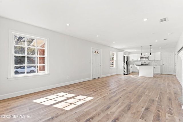 unfurnished living room featuring light hardwood / wood-style flooring