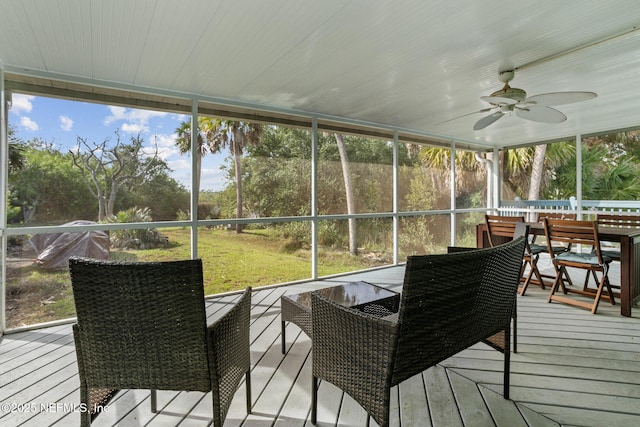 sunroom / solarium featuring a wealth of natural light and ceiling fan