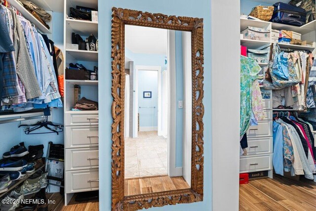 spacious closet with light hardwood / wood-style floors