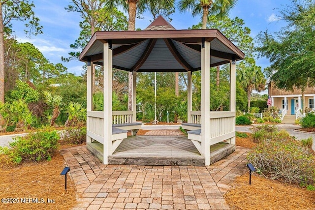 view of patio featuring a gazebo