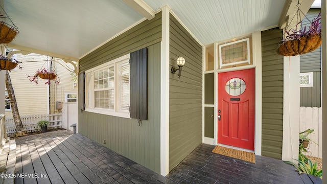 entrance to property with a porch