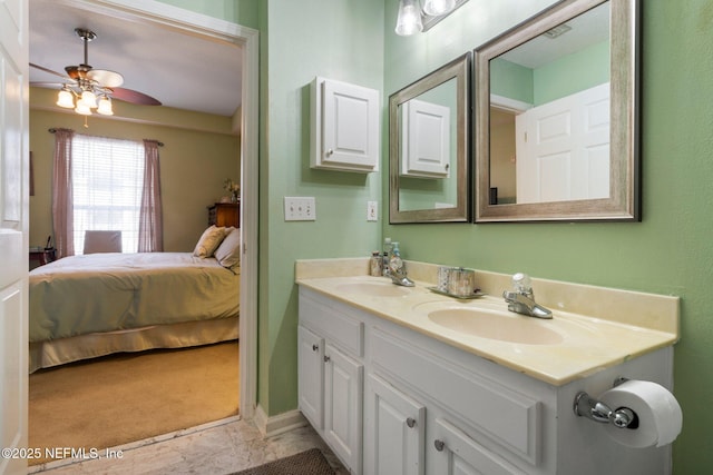 bathroom with vanity and ceiling fan