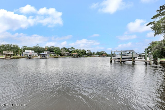 water view featuring a dock