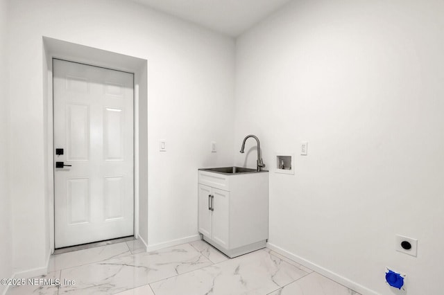 laundry room featuring cabinets, washer hookup, hookup for an electric dryer, and sink