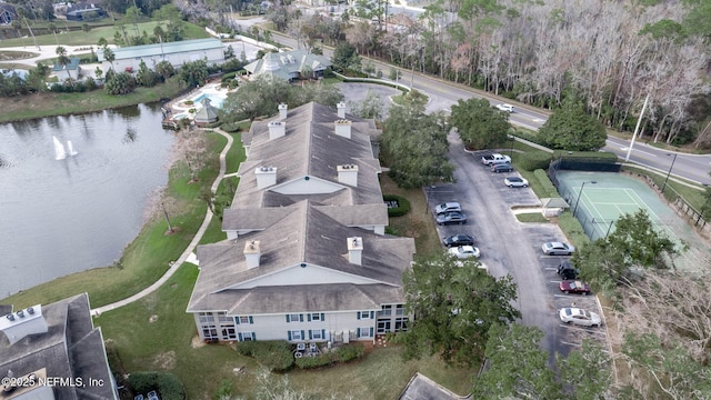 aerial view with a water view