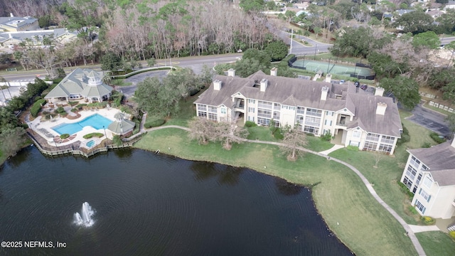 aerial view with a water view