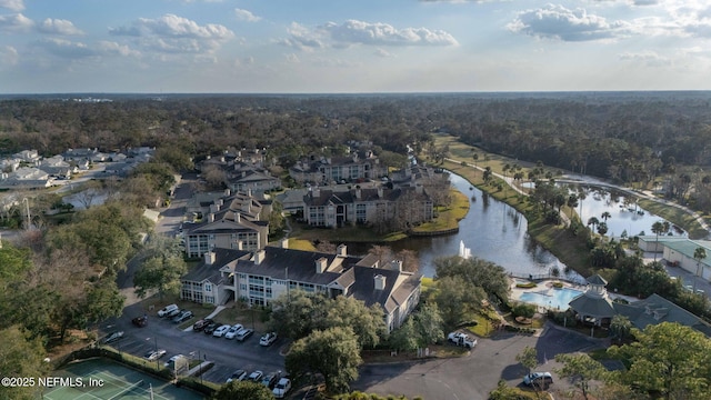 aerial view featuring a water view