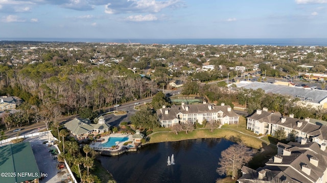 aerial view with a water view