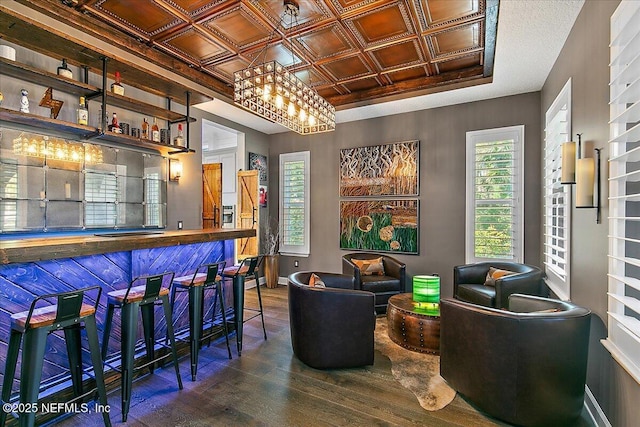 bar featuring dark hardwood / wood-style flooring