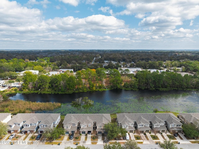 aerial view with a water view and a residential view