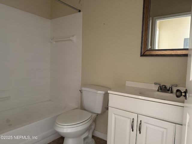 full bathroom with vanity, toilet, and shower / washtub combination