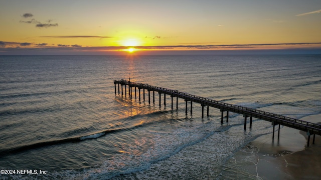 view of dock with a water view