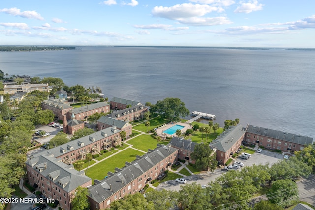 aerial view with a water view