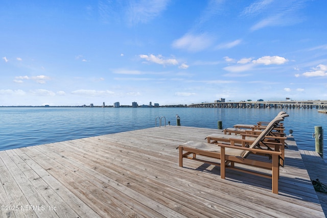 view of dock with a water view