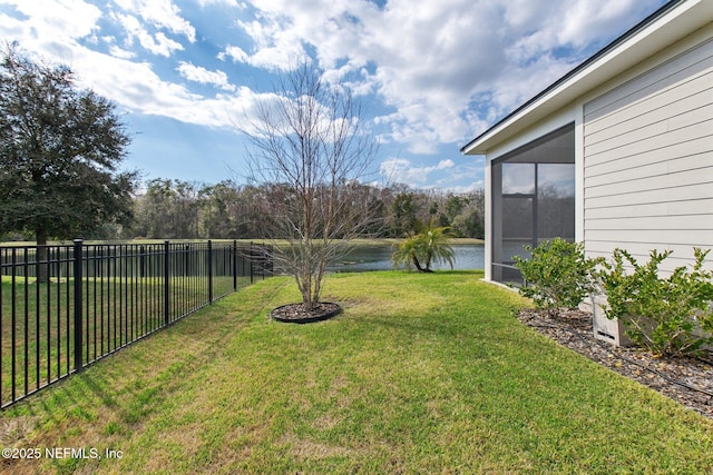 view of yard with a water view