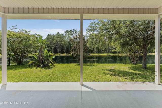 entryway with a water view