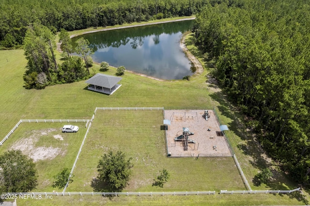 aerial view with a water view