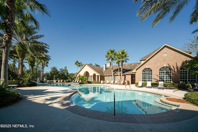 view of swimming pool with a patio area