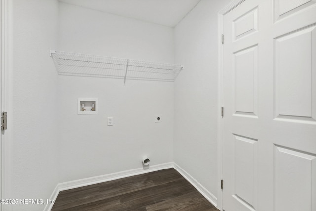 laundry room with dark hardwood / wood-style flooring, hookup for a washing machine, and electric dryer hookup