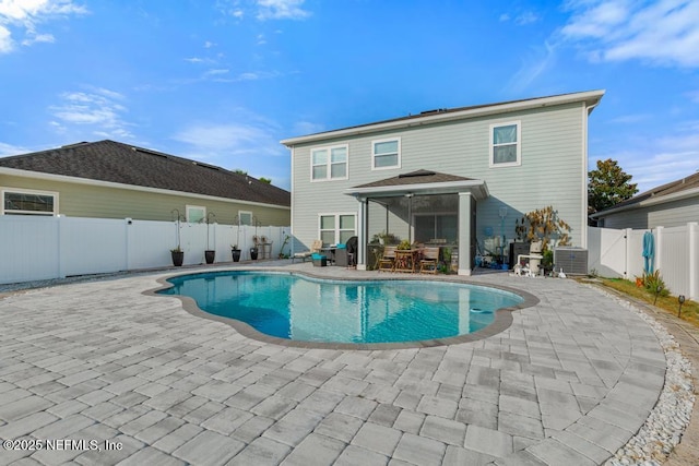 view of swimming pool with a gazebo, a patio, and central air condition unit