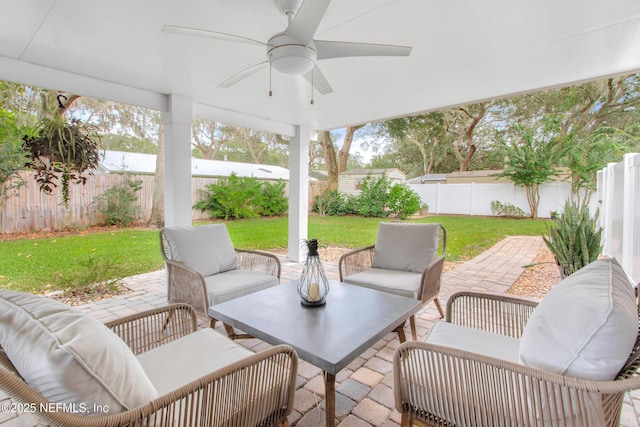 view of patio / terrace featuring an outdoor hangout area and ceiling fan