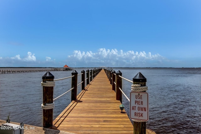 view of dock featuring a water view