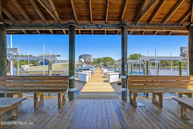 view of dock with a water view