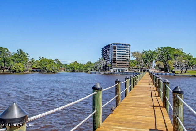 view of dock featuring a water view