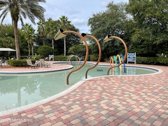 view of swimming pool with playground community