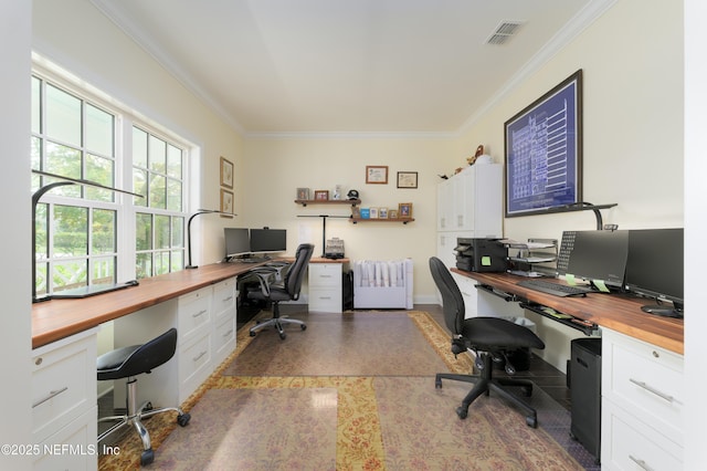 home office featuring ornamental molding