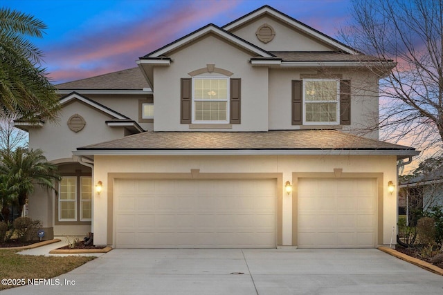 front facade with a garage