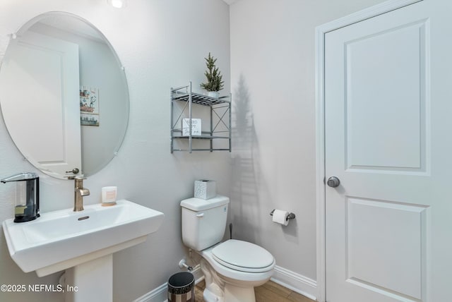 bathroom with sink, wood-type flooring, and toilet