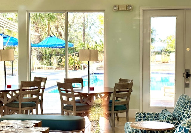 dining area featuring tile patterned flooring