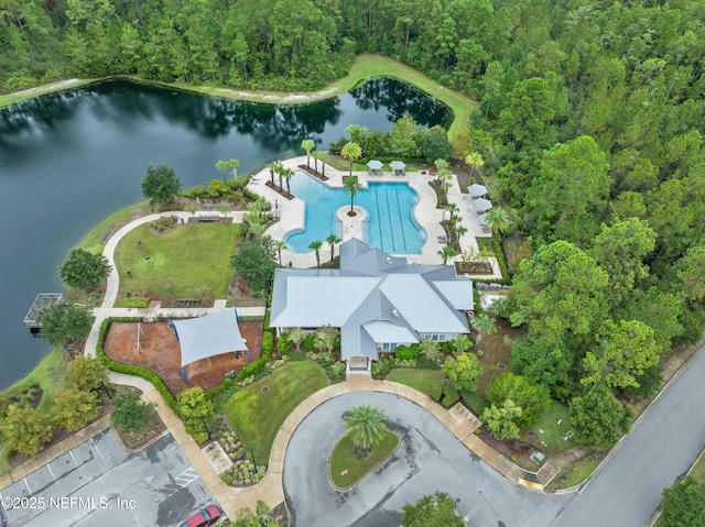 aerial view with a water view