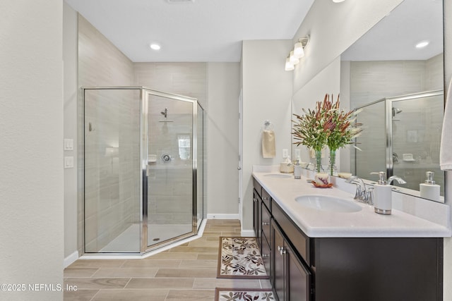 bathroom with vanity and walk in shower