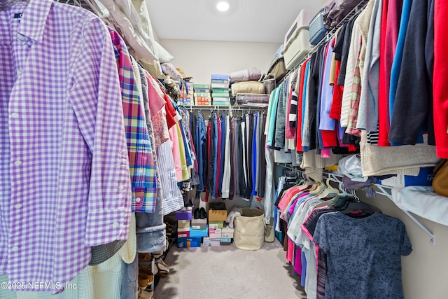 walk in closet with carpet floors