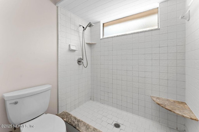 bathroom featuring a tile shower and toilet